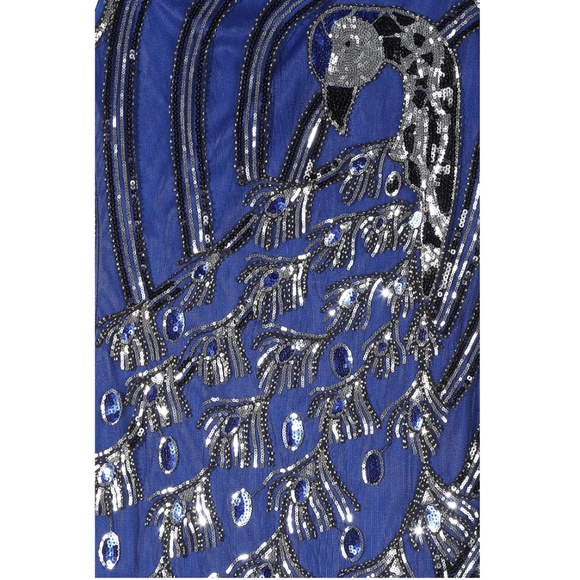 Peacock Sequin Fringed Party Flapper Dress BLUE - Picture 6 of 7